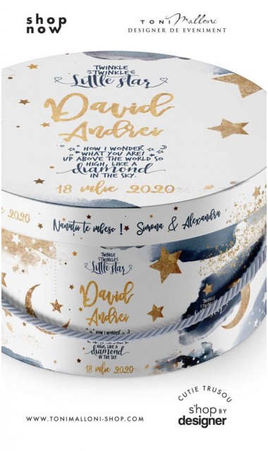 Cutie trusou botez Twinkle Twinkle Little Star cu stelute aurii 2